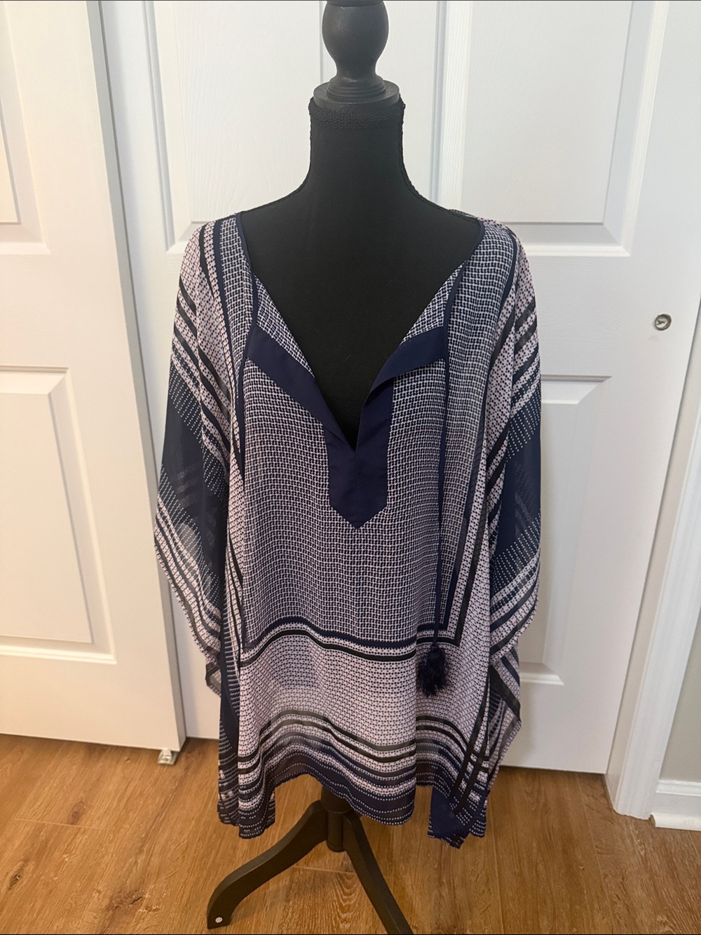 Lane Bryant Sheer Boho 70s Red White Blue Cover Up Caftan 70s Women’s Top
